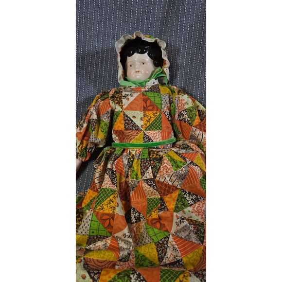 Vintage China Head Dolld with Patchwork Dress - Picture 2 of 9